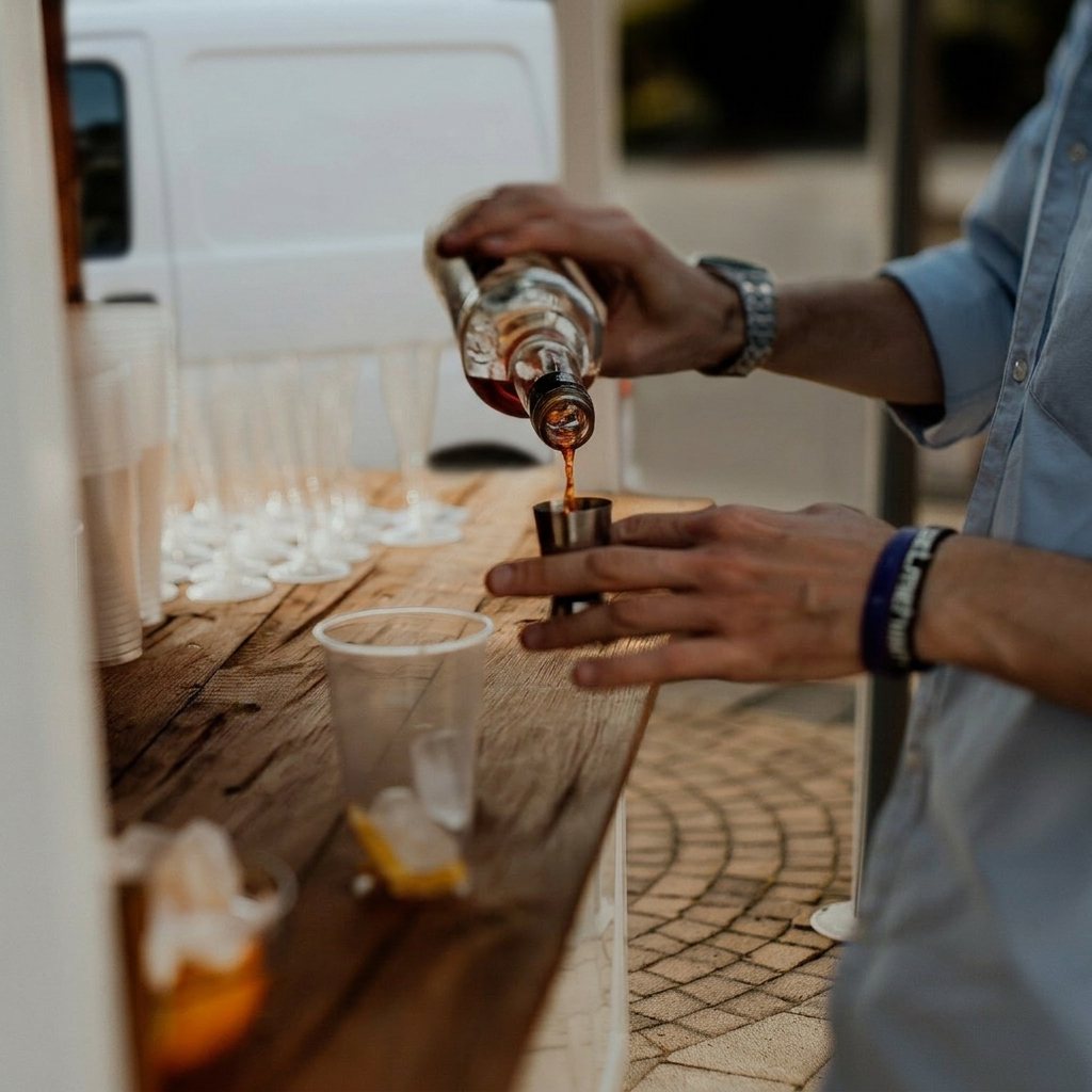 Barman przygotowuje drinki w mobilnym barze Włoski Van